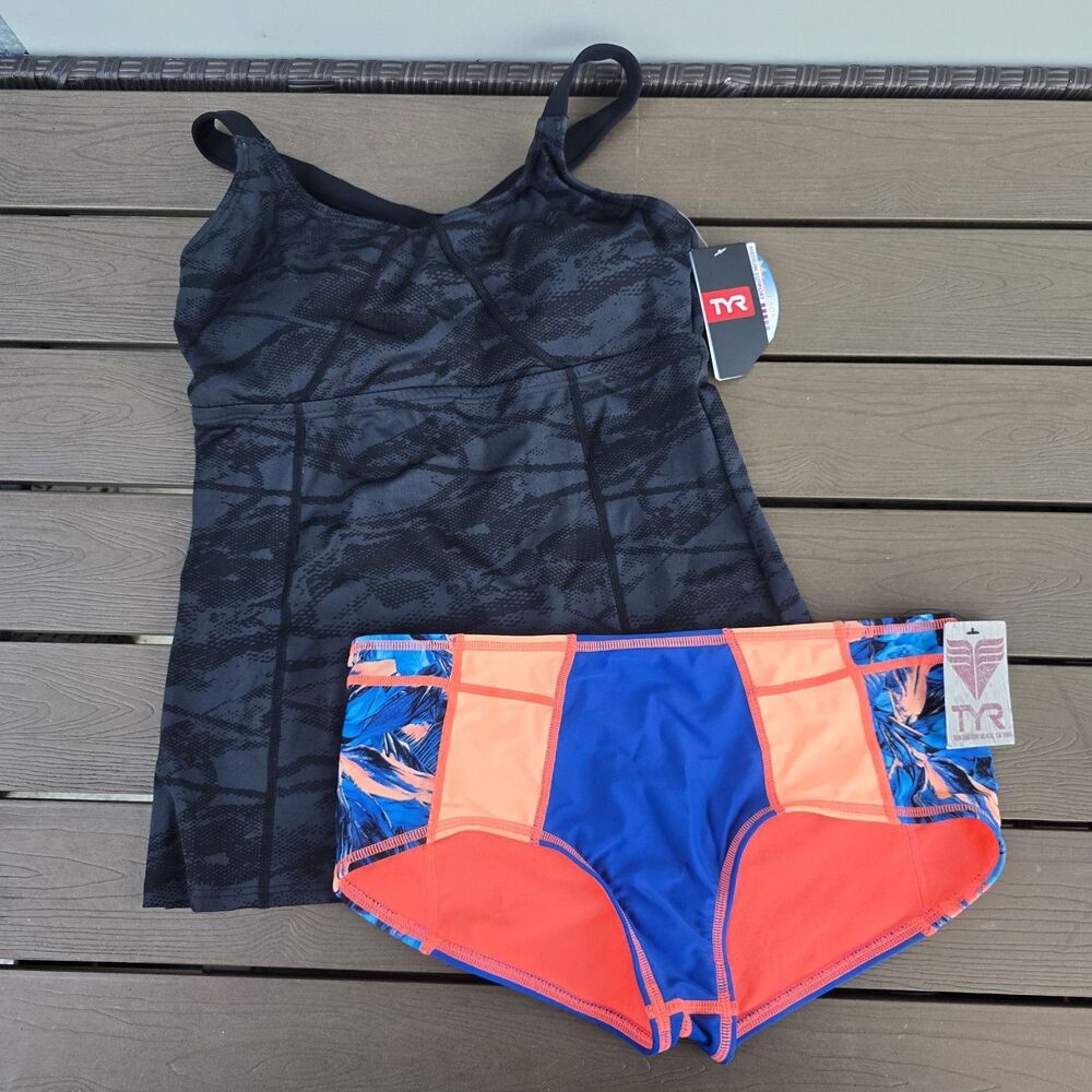 TYR Women's Black Canopy Emma Tank & Florina Jada Boyshorts Sz L New